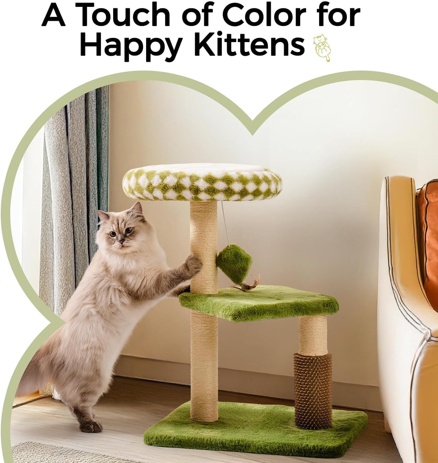 Space-Saving Green Cat Tree – Play, Scratch & Relax in Style
