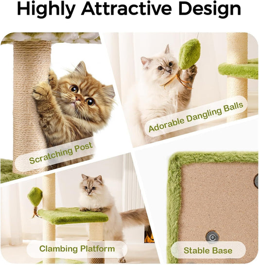 Space-Saving Green Cat Tree – Play, Scratch & Relax in Style