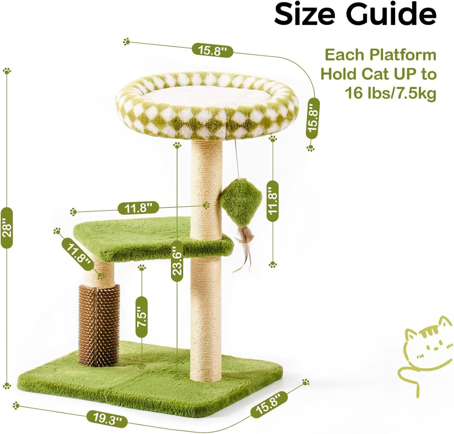 Space-Saving Green Cat Tree – Play, Scratch & Relax in Style