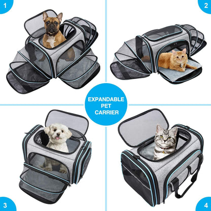 4-Side Expandable Luxury Pet Travel Carrier – TSA Approved with Removable Fleece Pad & Storage Pockets