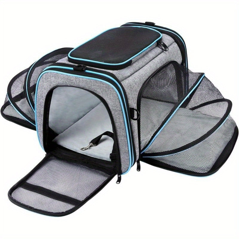 4-Side Expandable Luxury Pet Travel Carrier – TSA Approved with Removable Fleece Pad & Storage Pockets