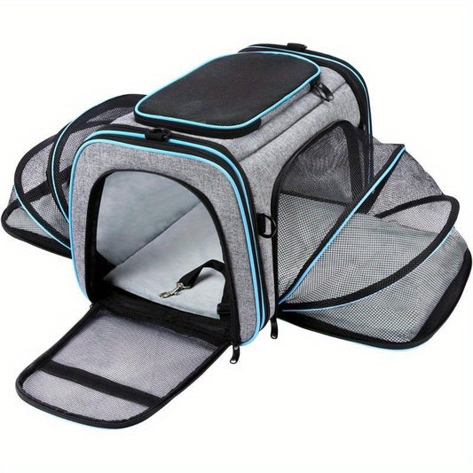4-Side Expandable Luxury Pet Travel Carrier – TSA Approved with Removable Fleece Pad & Storage Pockets