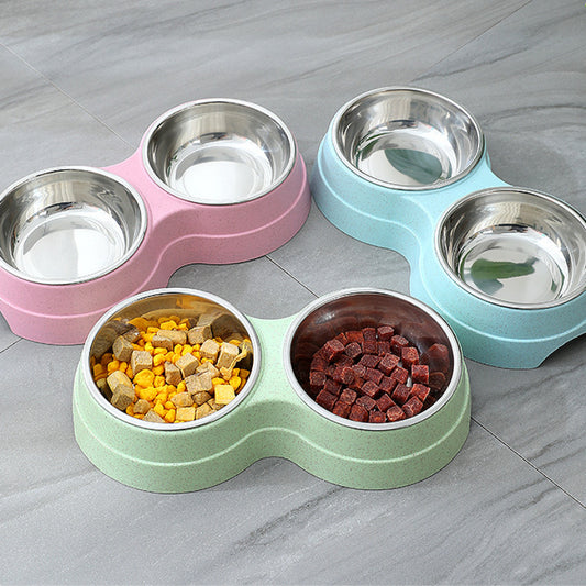 Dual Stainless Steel Pet Bowl – Food & Water Combo