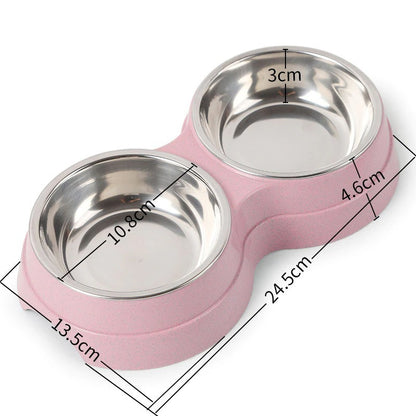 Dual Stainless Steel Pet Bowl – Food & Water Combo