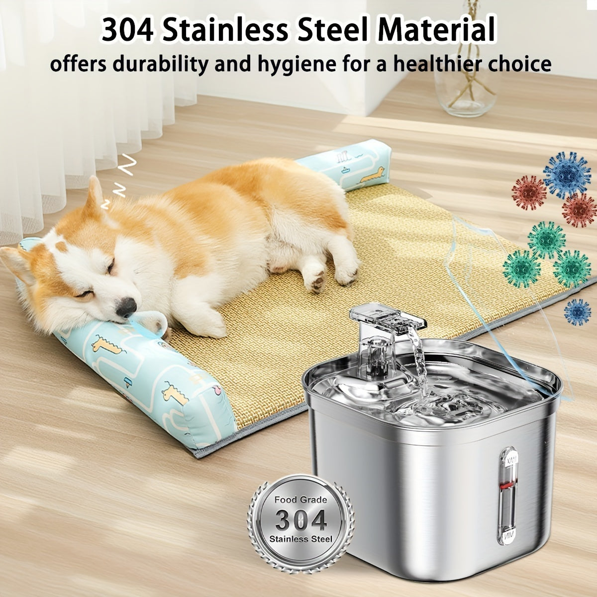 Stainless Steel Cat & Dog Water Fountain – Ultra-Quiet Automatic Dispenser with 3 Filters (73oz)