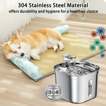 Stainless Steel Cat & Dog Water Fountain – Ultra-Quiet Automatic Dispenser with 3 Filters (73oz)