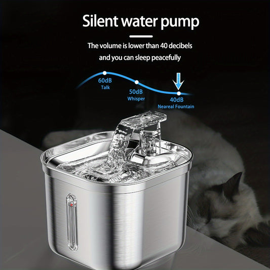 Stainless Steel Cat & Dog Water Fountain – Ultra-Quiet Automatic Dispenser with 3 Filters (73oz)