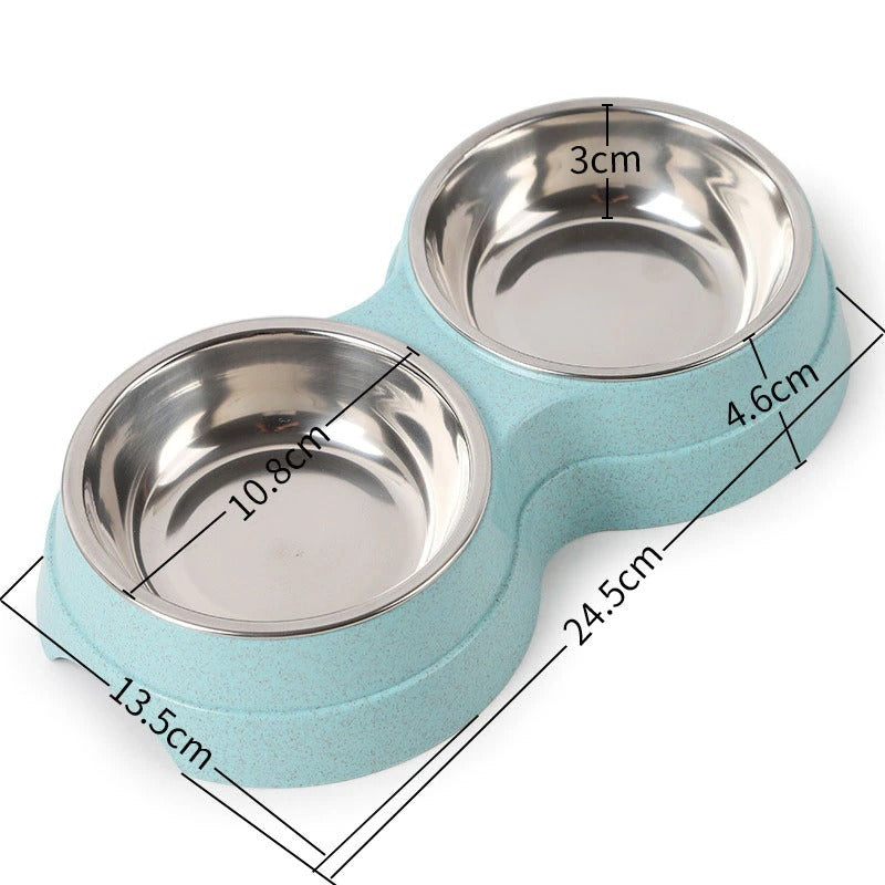 Dual Stainless Steel Pet Bowl – Food & Water Combo