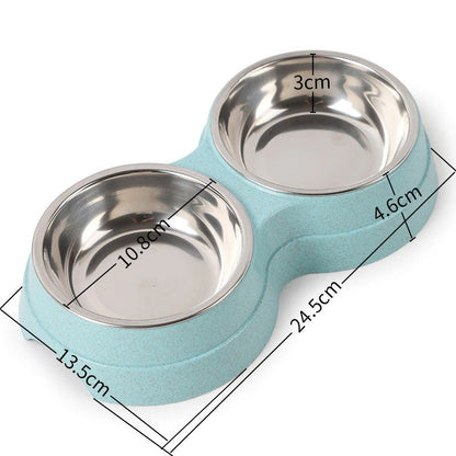 Dual Stainless Steel Pet Bowl – Food & Water Combo