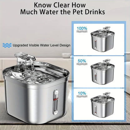 Stainless Steel Cat & Dog Water Fountain – Ultra-Quiet Automatic Dispenser with 3 Filters (73oz)
