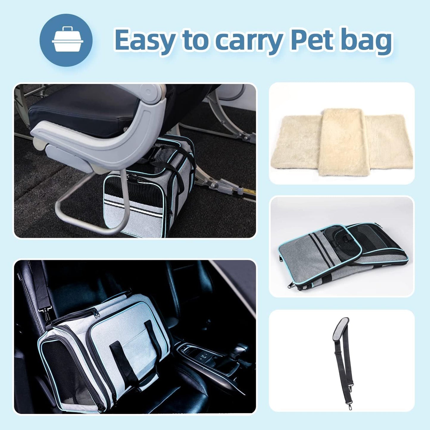4-Side Expandable Luxury Pet Travel Carrier – TSA Approved with Removable Fleece Pad & Storage Pockets